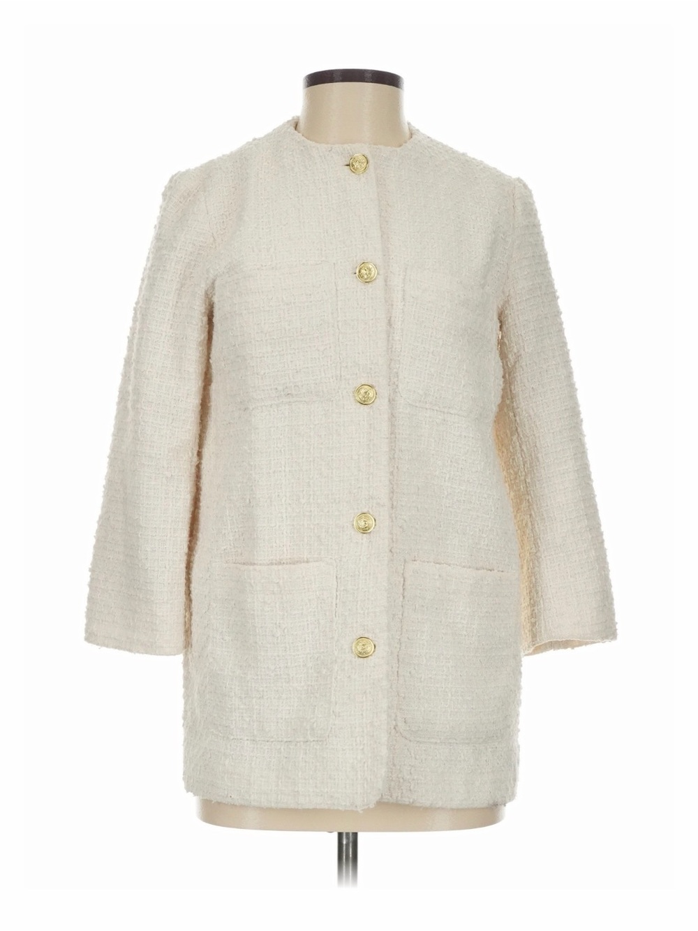 H&M Cream Bouclé Button-Front Coat